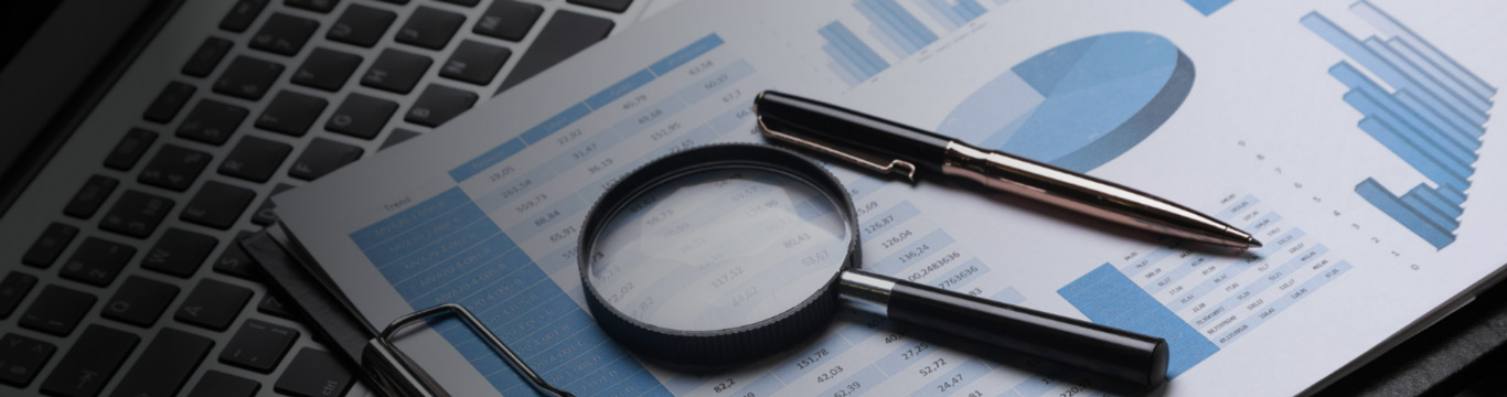 Financial analysis documents and laptop